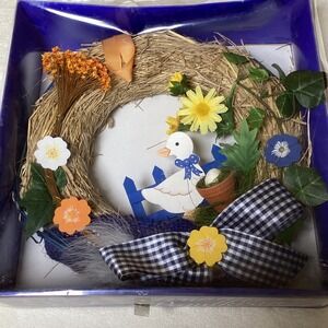 Vintage Fruhlings Wandkranz Straw Wreath – Duck & Floral Accents – NIB